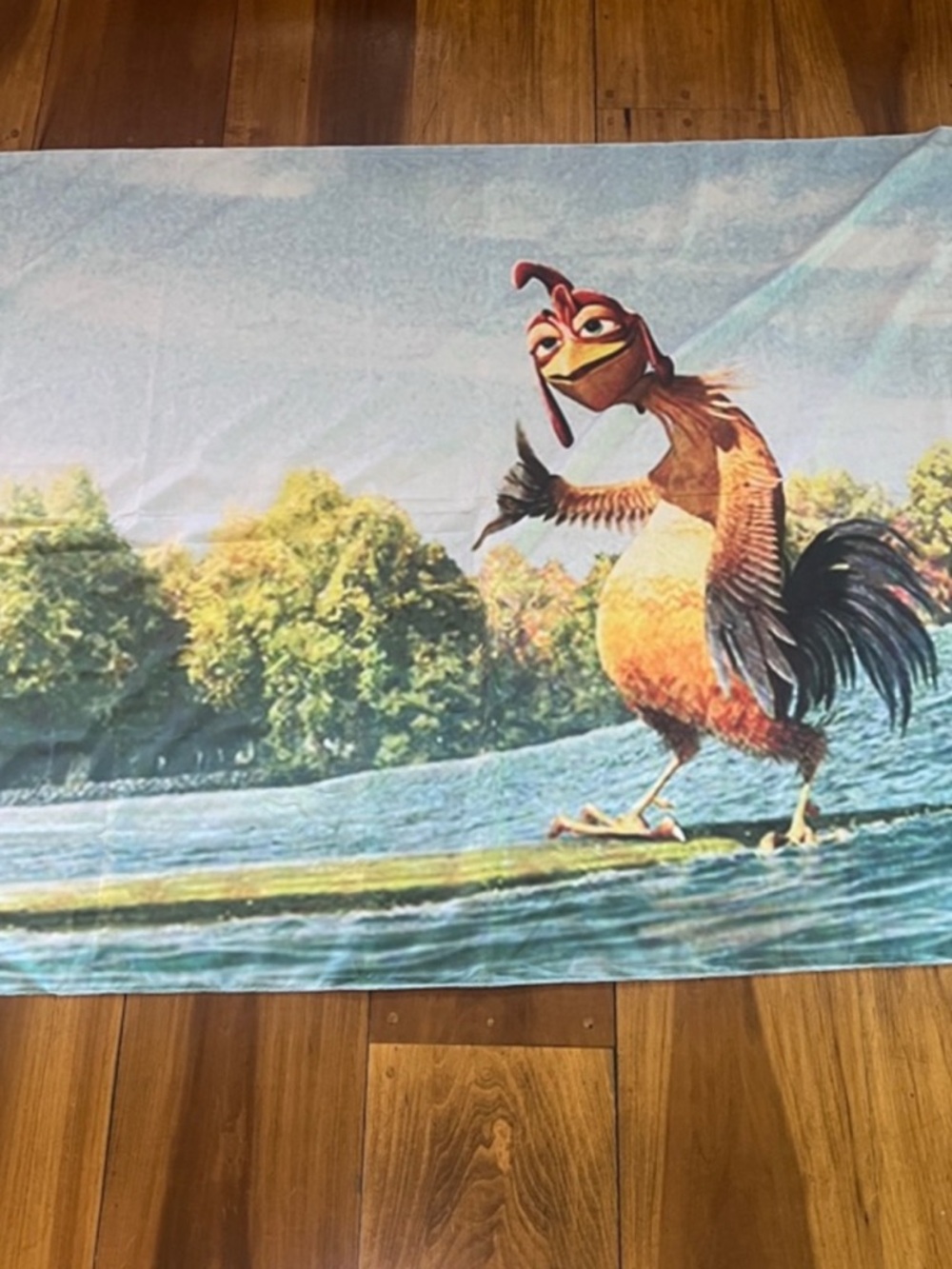 Animated Rooster Beach tapestry- Blue and Green Scenic Print